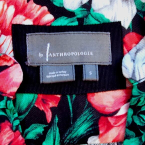 Anthropologie Bohemian Midi Shirt Dress 12 Long Sleeve Black and Green Floral - Picture 3 of 12